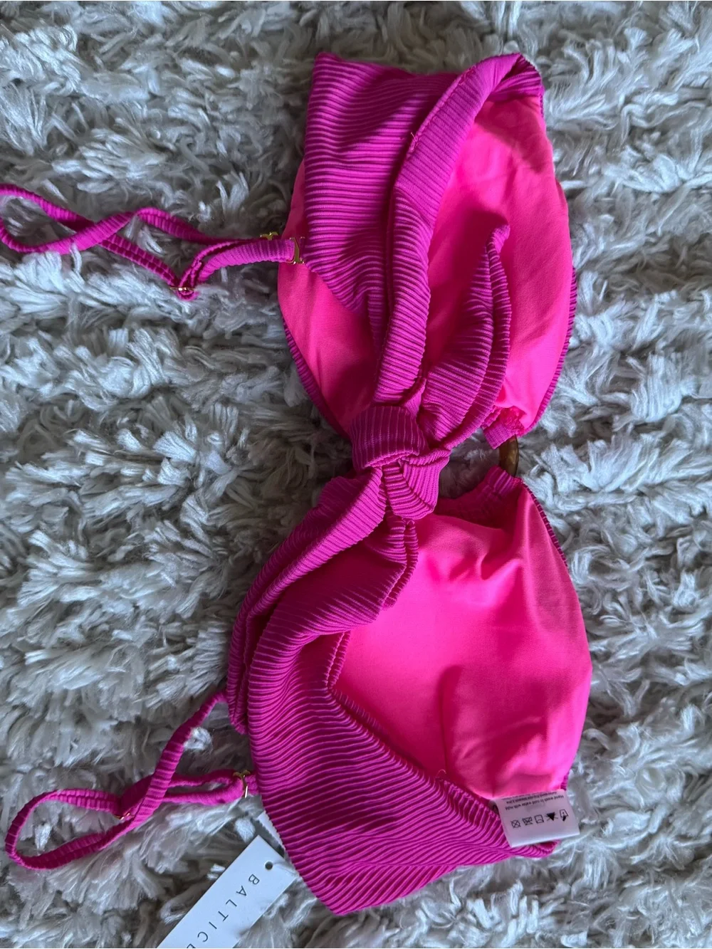 Baltic Born Hot Pink Ribbed Bikini Top with Center Ring